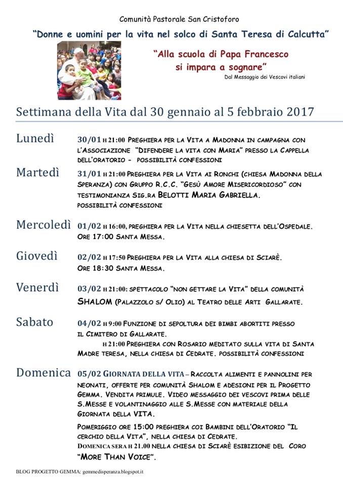 Evento 31 Gennaio 2017 Chiesa Madre della Speranza, frazione di Gallarate Milano